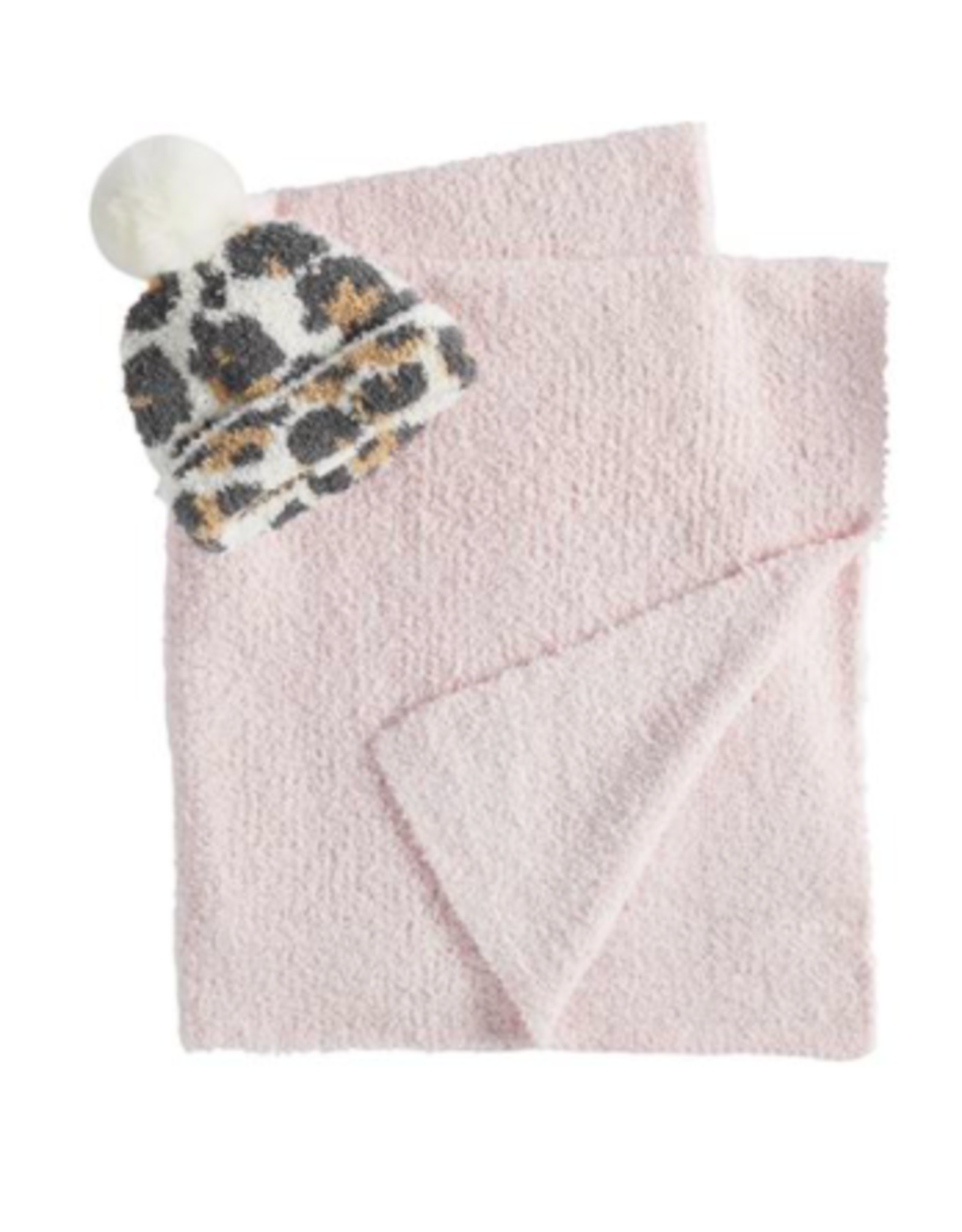 Pink Blanket and Leopard Hat Set
