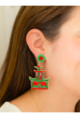 Beth Ladd Collection Festive Pagoda Earrings in Red, Green, Pink by Beth Ladd