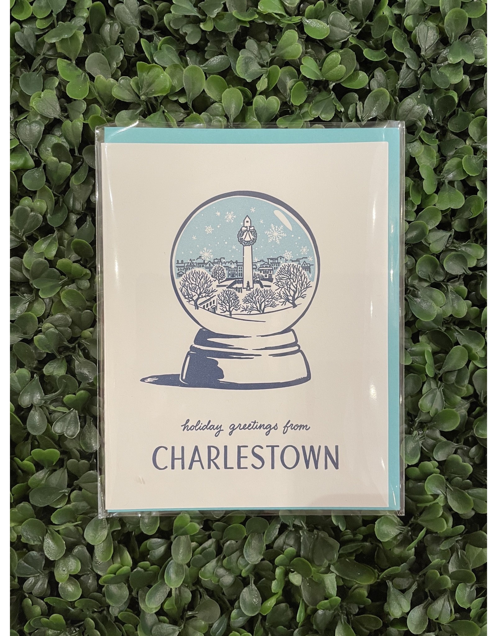 Smudge Ink Charlestown Blue Snow Globe Holiday Card
