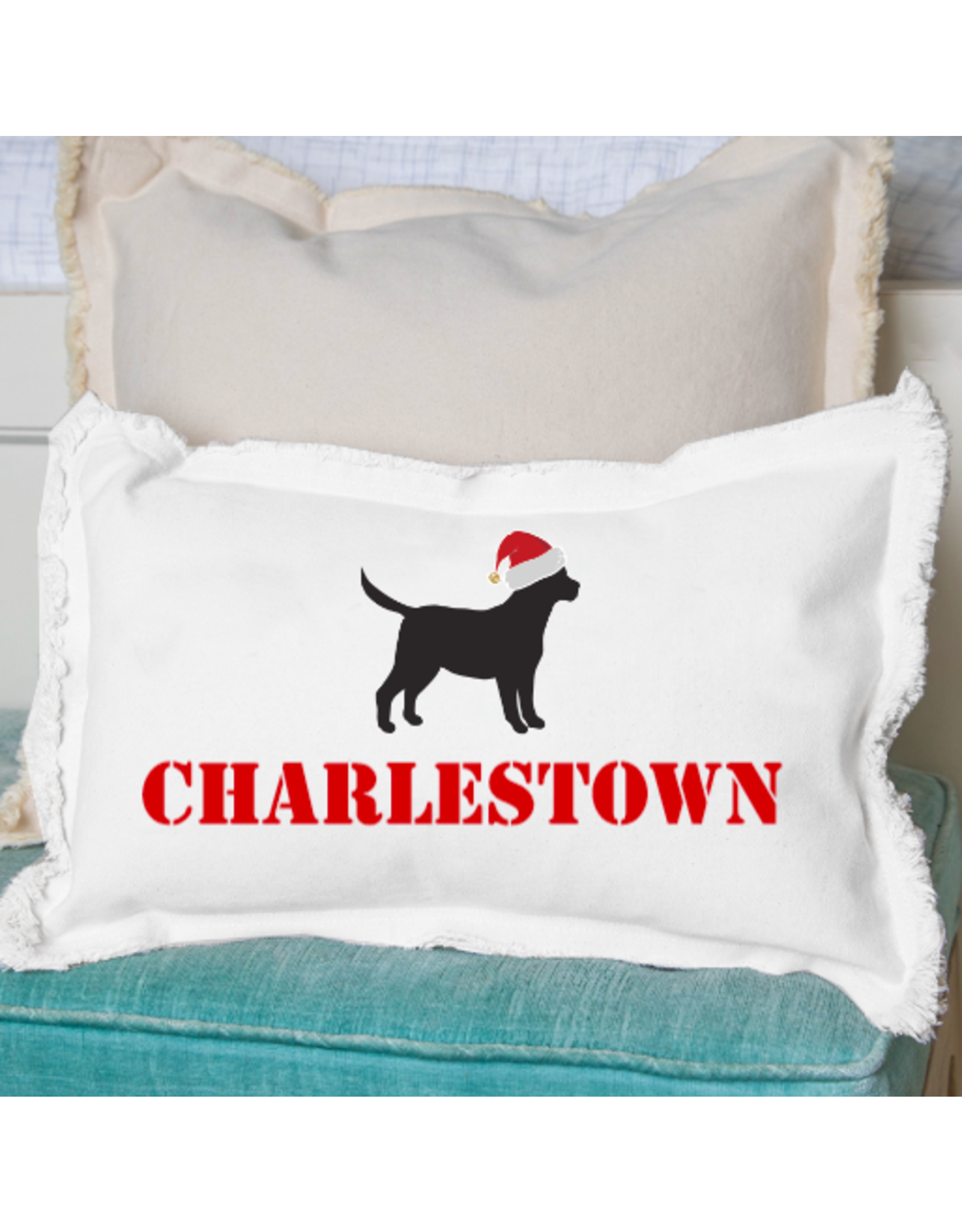 Marshes Fields and Hills Charlestown Santa Dog 12x18 Pillow