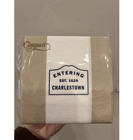 Caspari Entering Charlestown Navy and Tan Cocktail Napkins