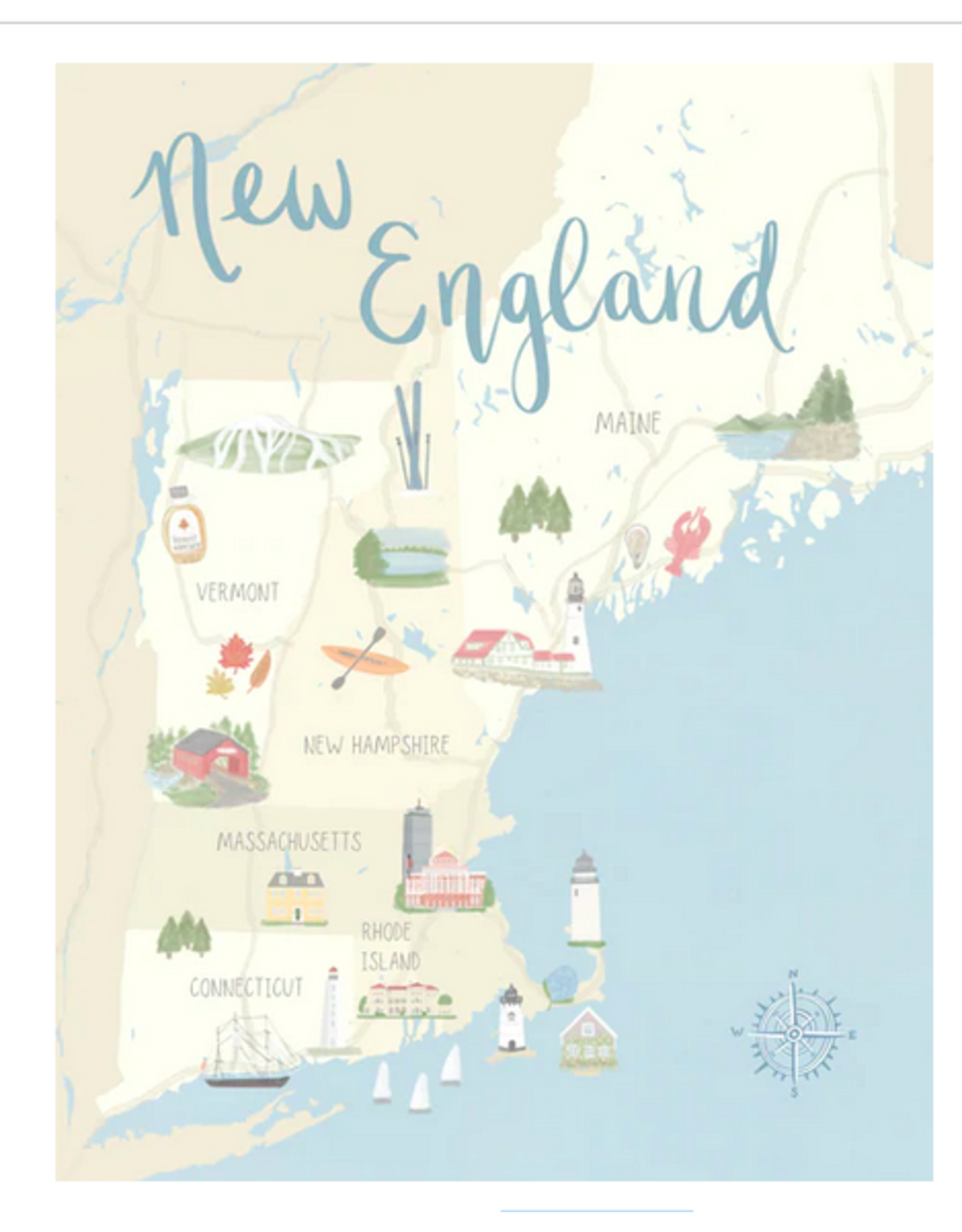 Palm Prints Co New England Map 8x10 Print by Palm Prints