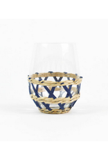 Navy Rattan Stemless Wine Glass