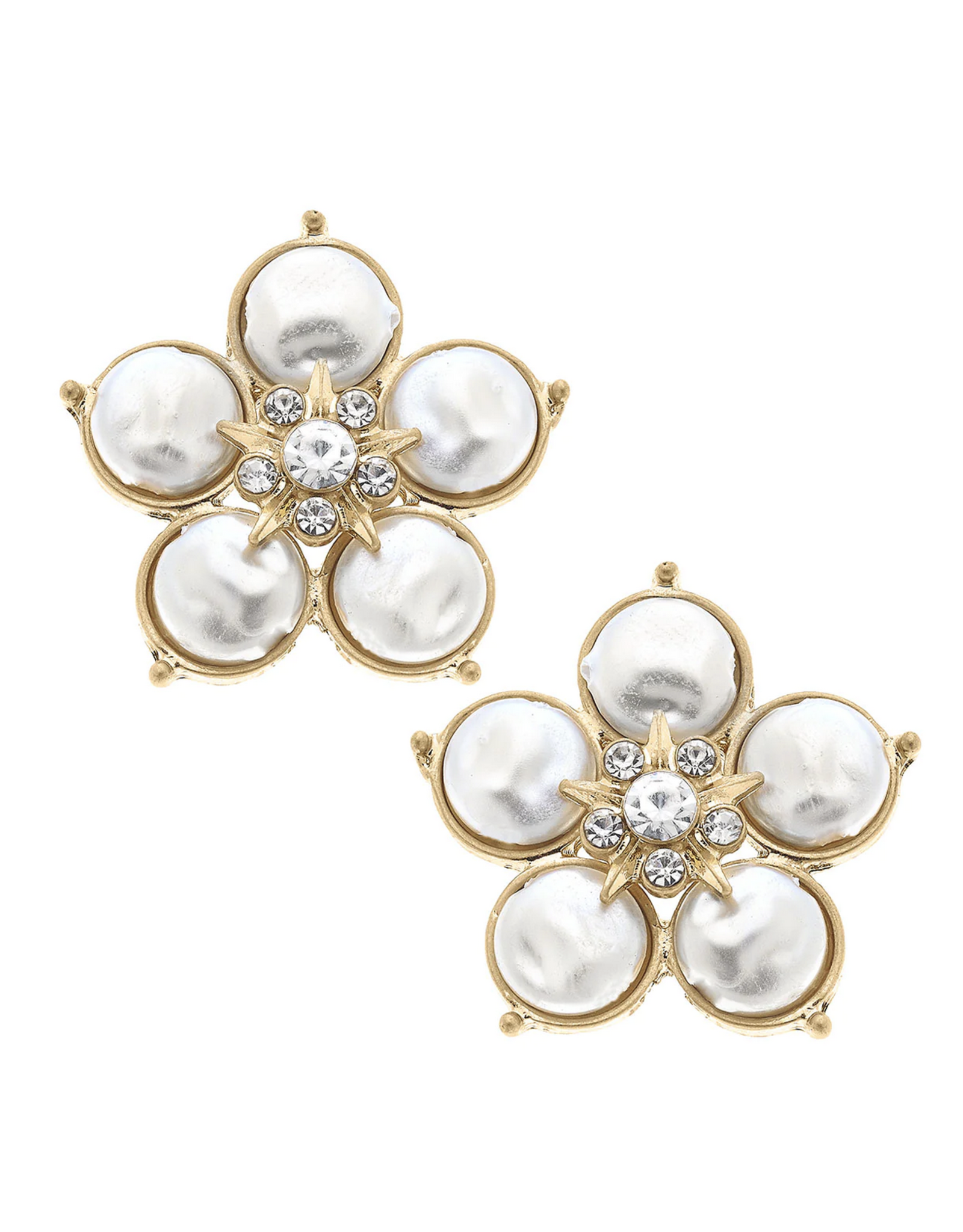 Canvas Style Blythe Flower Pearl Stud Earrings