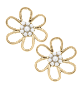 Canvas Style Daisy Flower Stud Earrings