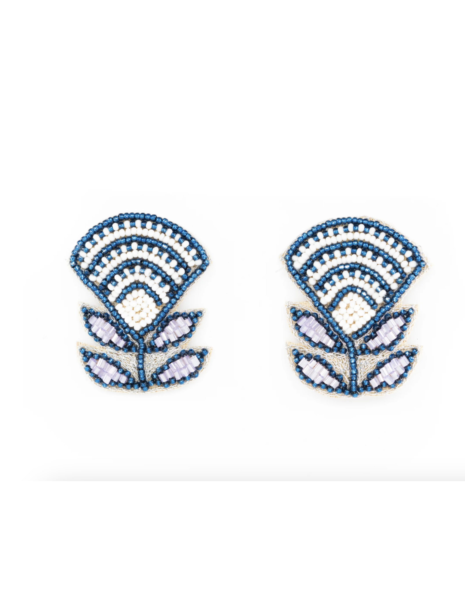 Beth Ladd Collection Block Print Flower Earrings in Navy