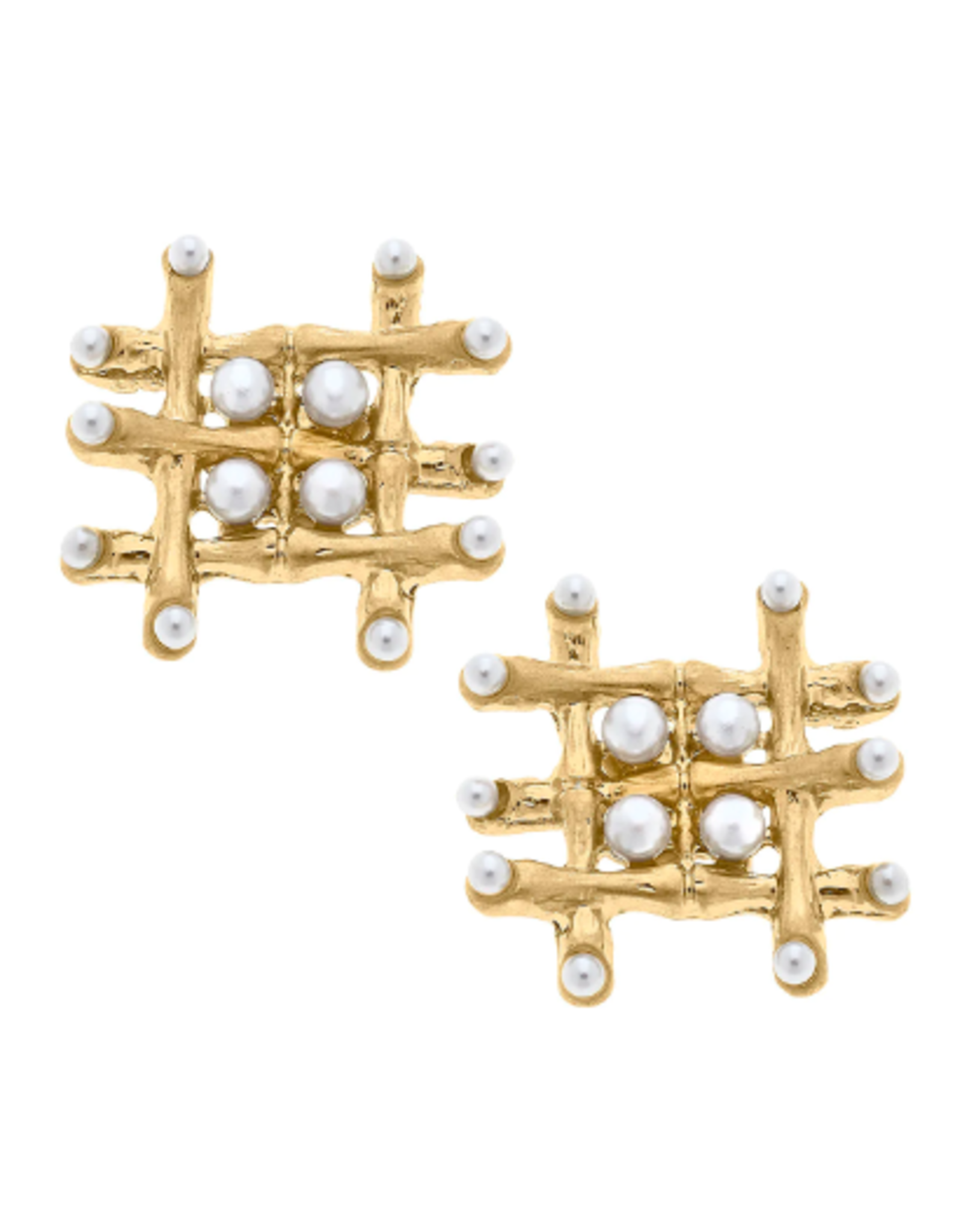 Canvas Style Ariana Bamboo and Pearl Woven Stud Earrings