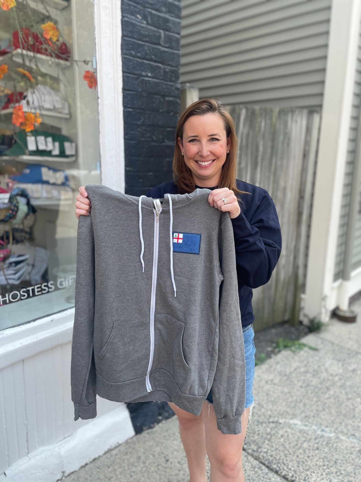 Bunker Hill Flag Patch Zip Up Hoodie in Gray Place and Gather