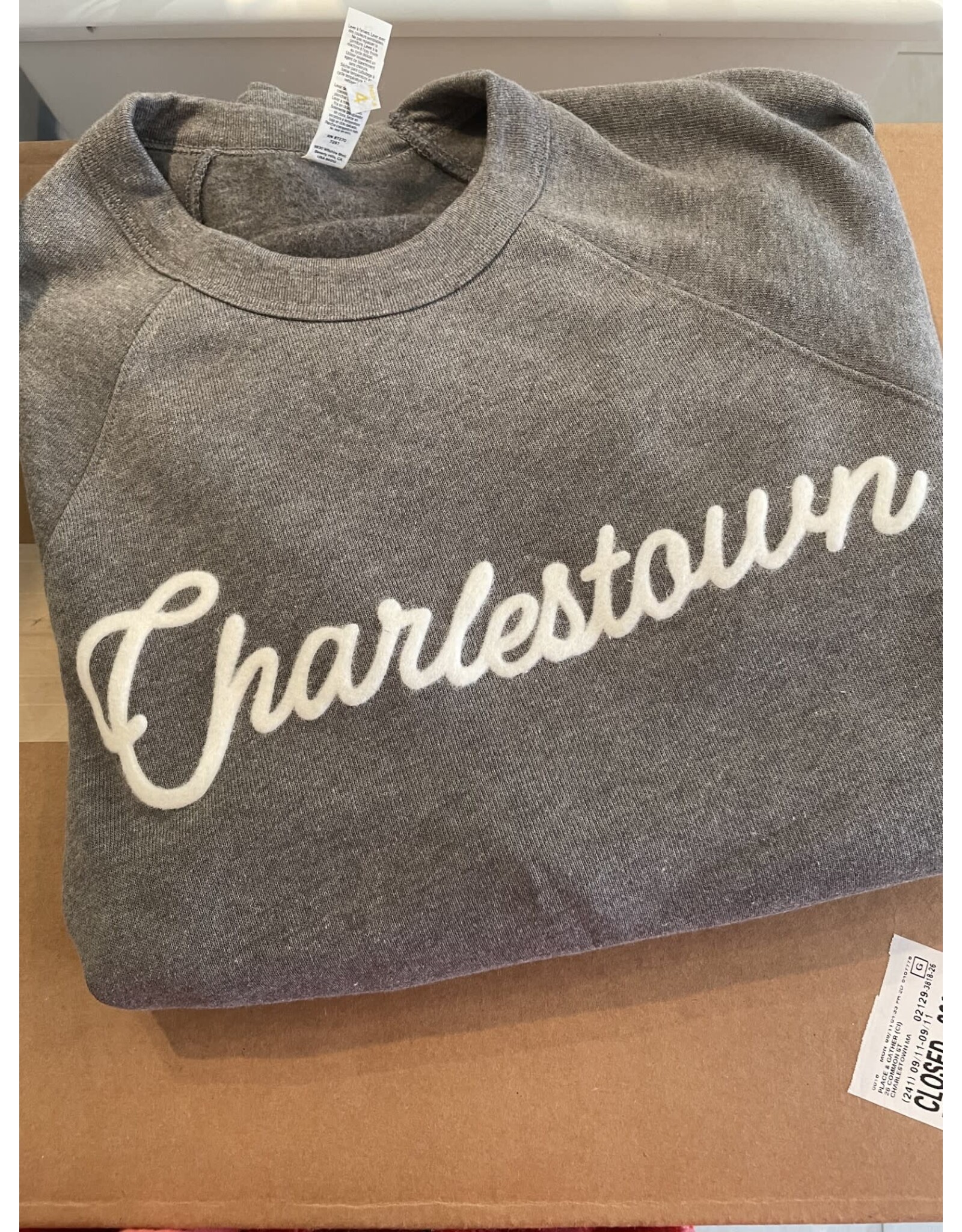 Chitown Clothing Charlestown Felt Applique Sweatshirt in Gray