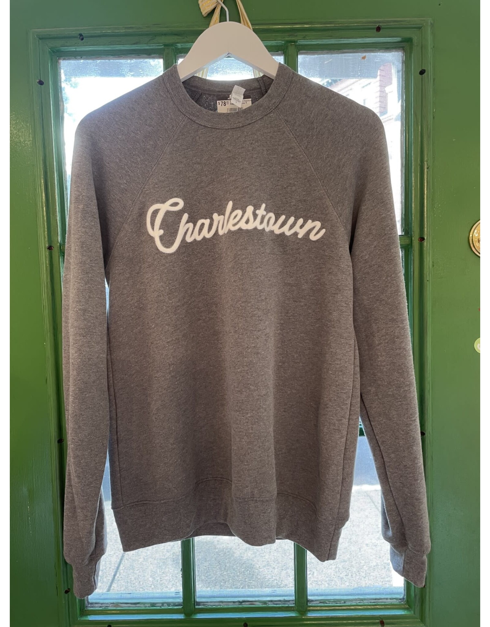 Chitown Clothing Charlestown Felt Applique Sweatshirt in Gray