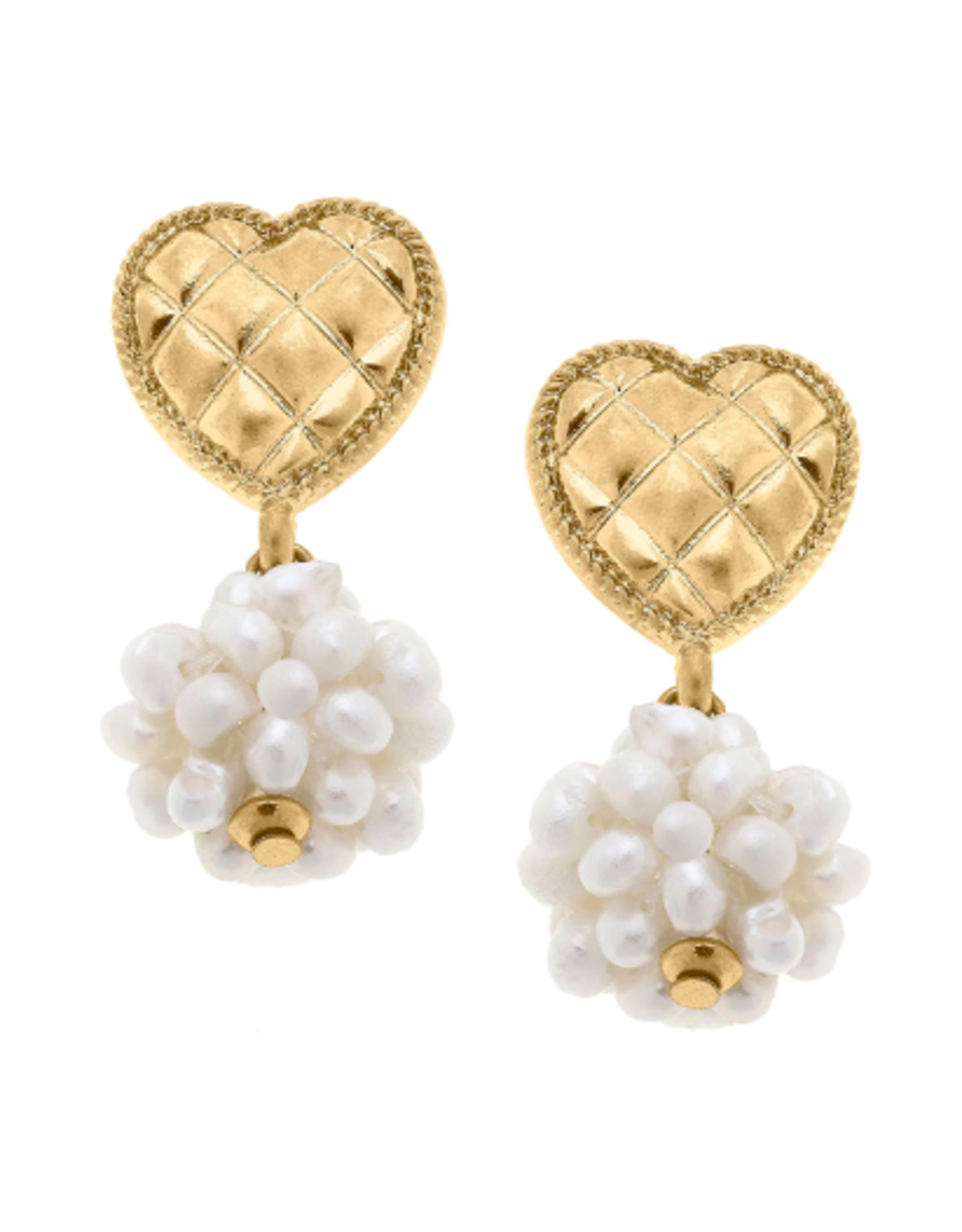 Accessories Shop by Place & Gather Lucinda Pearl Cluster & Quilted Metal Heart Drop Earrings