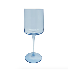 Mariposa Blue with White Rim Stemmed Wine Glass