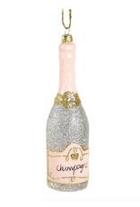 Glittered Champagne Bottle Ornament in Silver