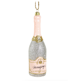 Glittered Champagne Bottle Ornament in Silver
