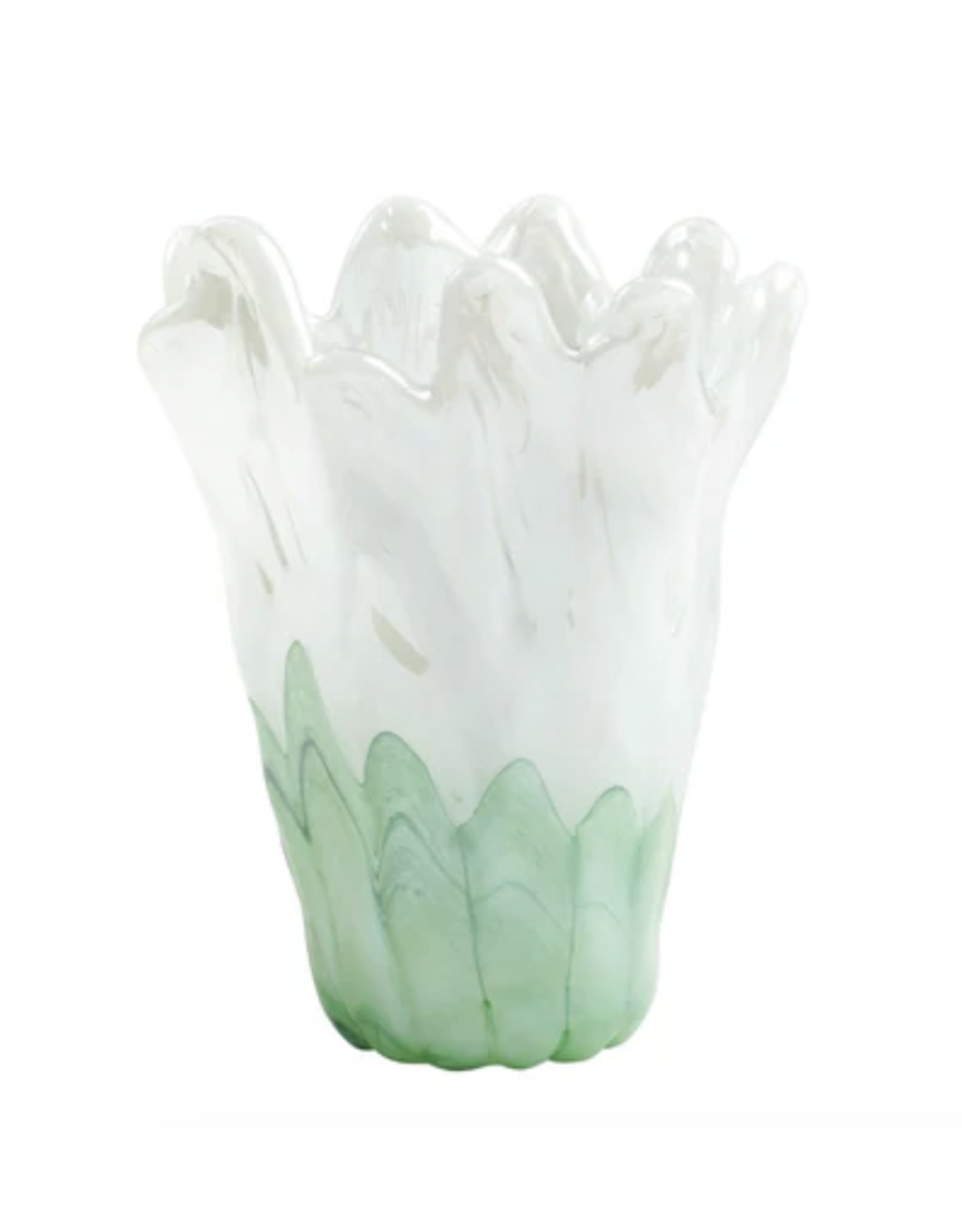 Vietri Onda Glass Medium Vase in Green & White