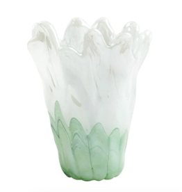 Vietri Onda Glass Medium Vase in Green & White