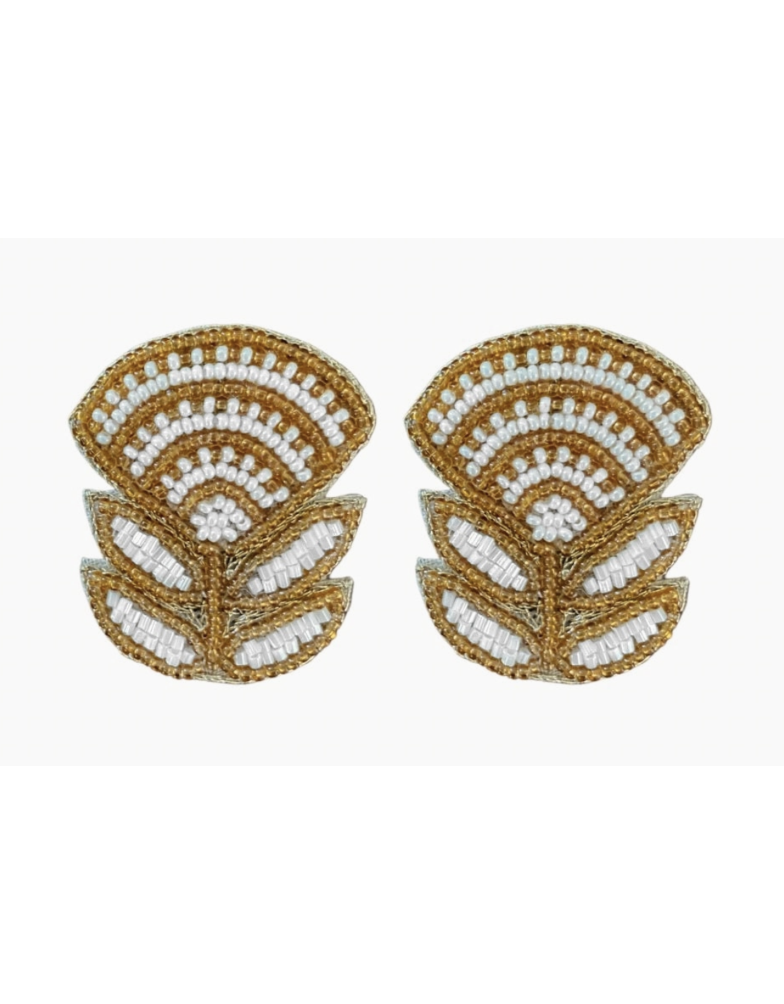 Beth Ladd Collection Block Print Flower Earrings in Caramel Gold