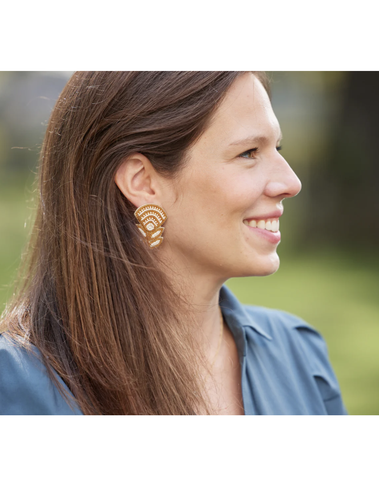 Beth Ladd Collection Block Print Flower Earrings in Caramel Gold