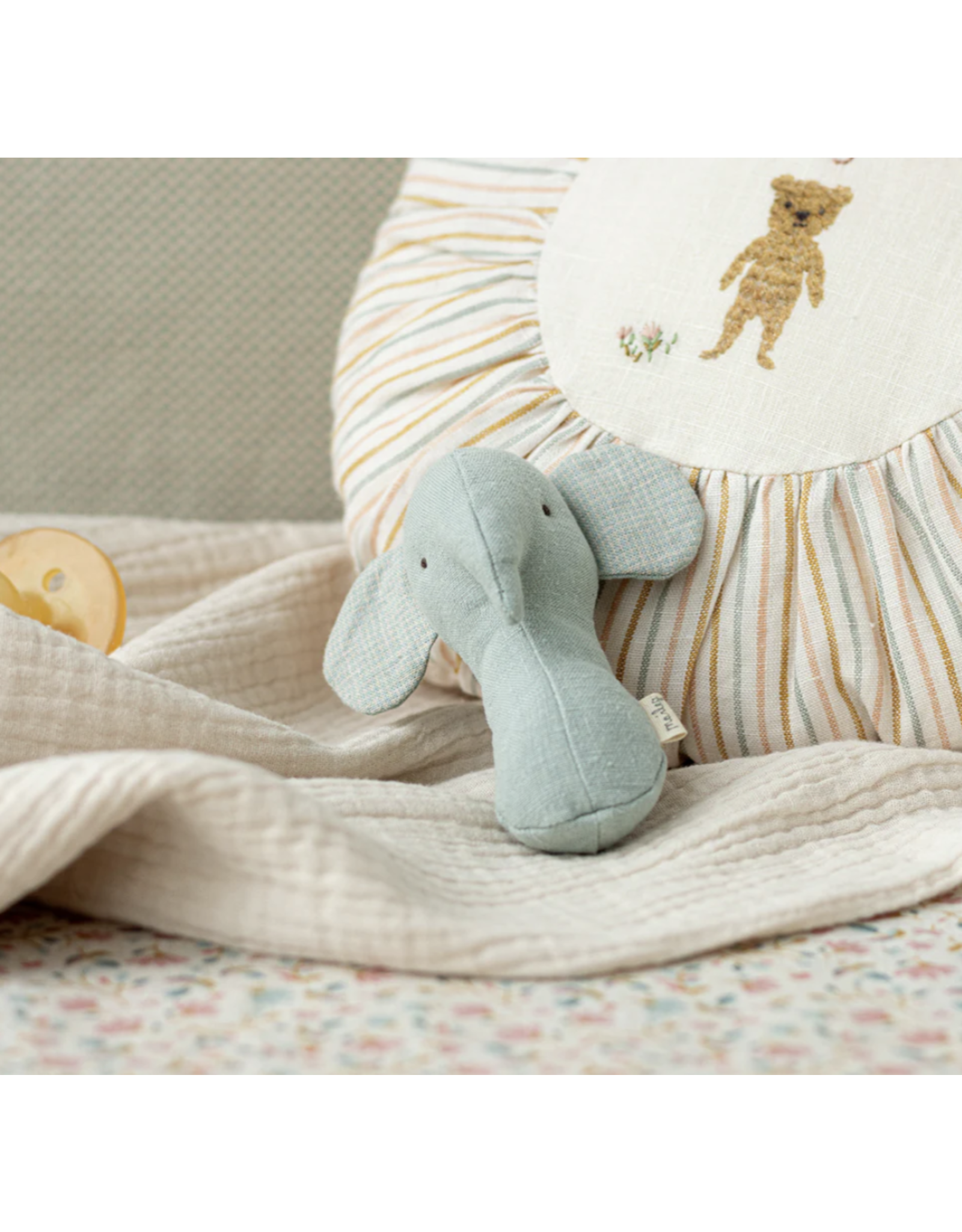 Maileg Elephant Lullaby Friend Rattle in Dusty Blue by Maileg