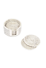 Caspari Rattan Round Coaster & Holder in Cream - Set of 6