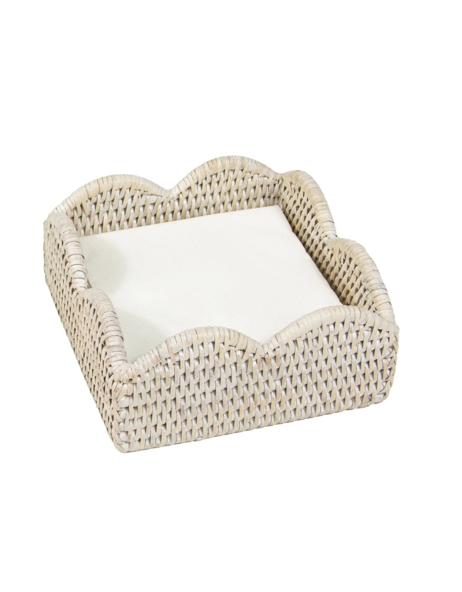 Caspari Rattan Scalloped Cocktail Napkin Holder in Cream