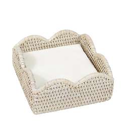 Caspari Rattan Scalloped Cocktail Napkin Holder in Cream