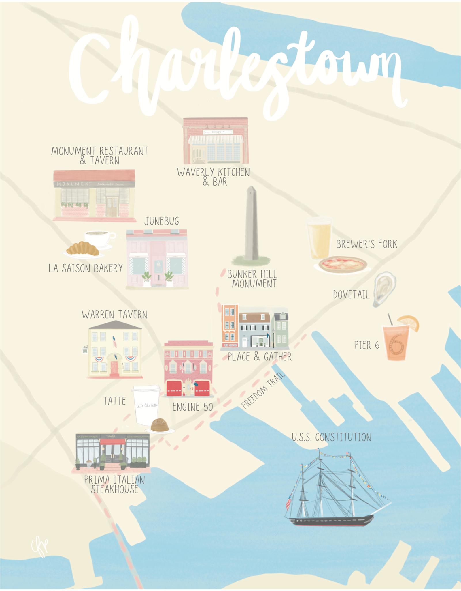 Palm Prints Co Charlestown Map 8x10 Print by Palm Prints