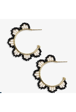 Ink + Alloy Luna Beaded Scallop Hoop in Black & White