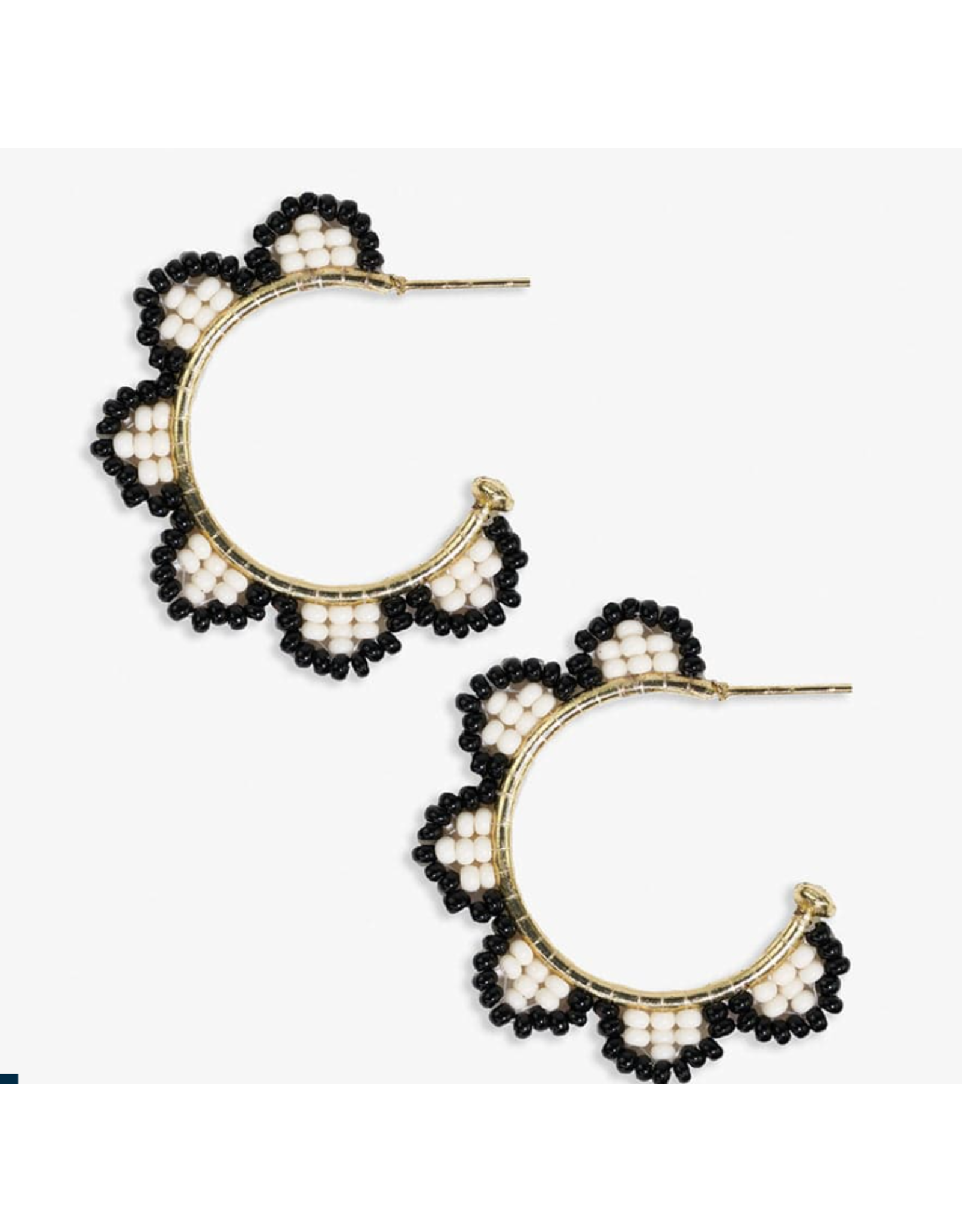 Ink + Alloy Luna Beaded Scallop Hoop in Black & White