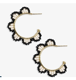 Ink + Alloy Luna Beaded Scallop Hoop in Black & White