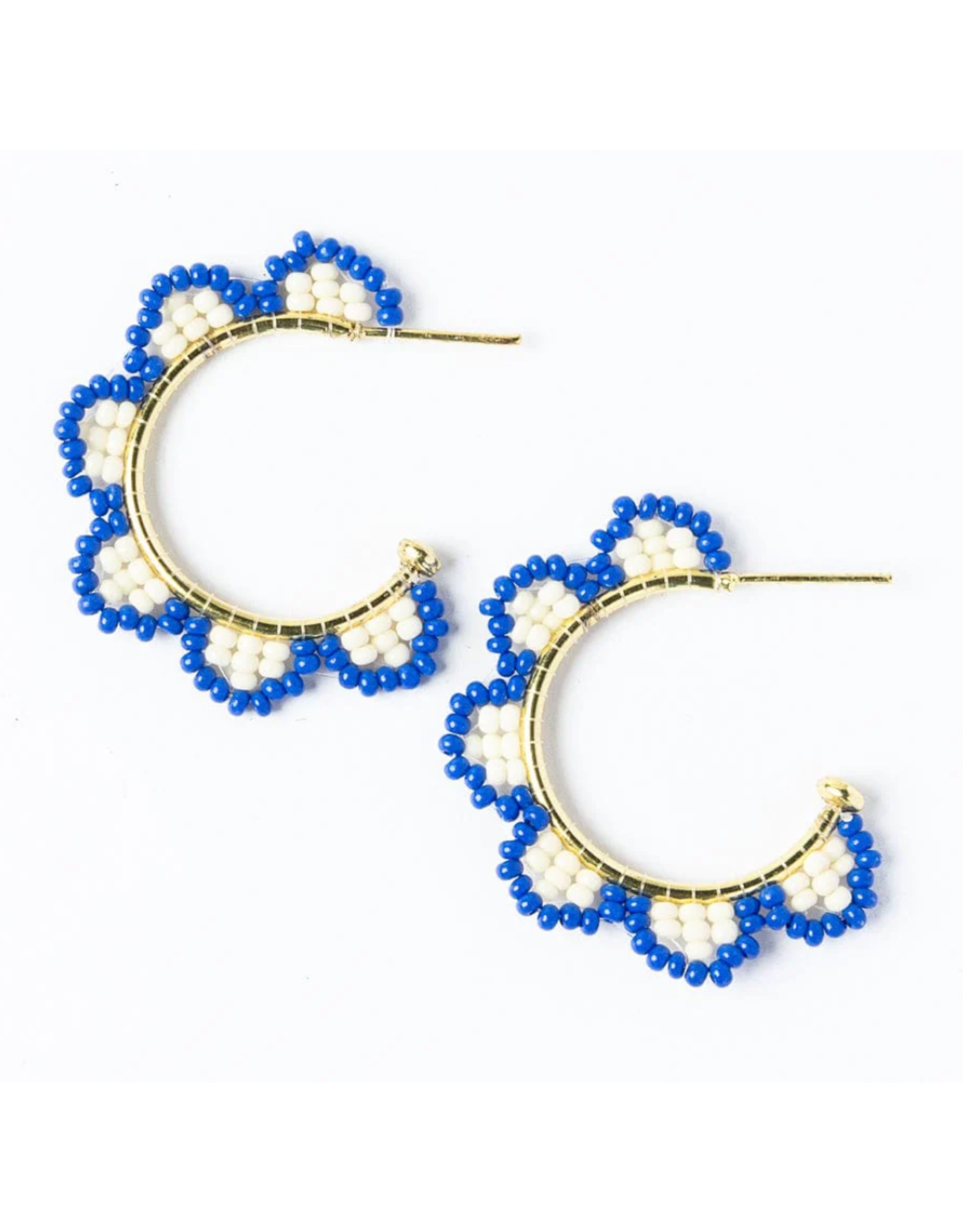 Ink + Alloy Luna Beaded Scallop Hoop in Lapis Blue