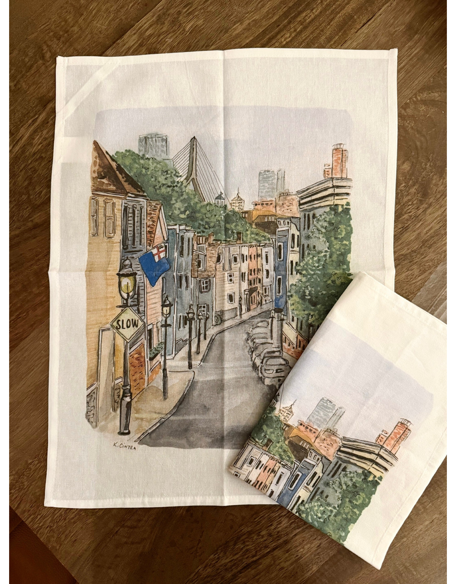 Kelley Cintra Studio Pleasant Street Charlestown Tea Towel by Kelley Cintra Studio