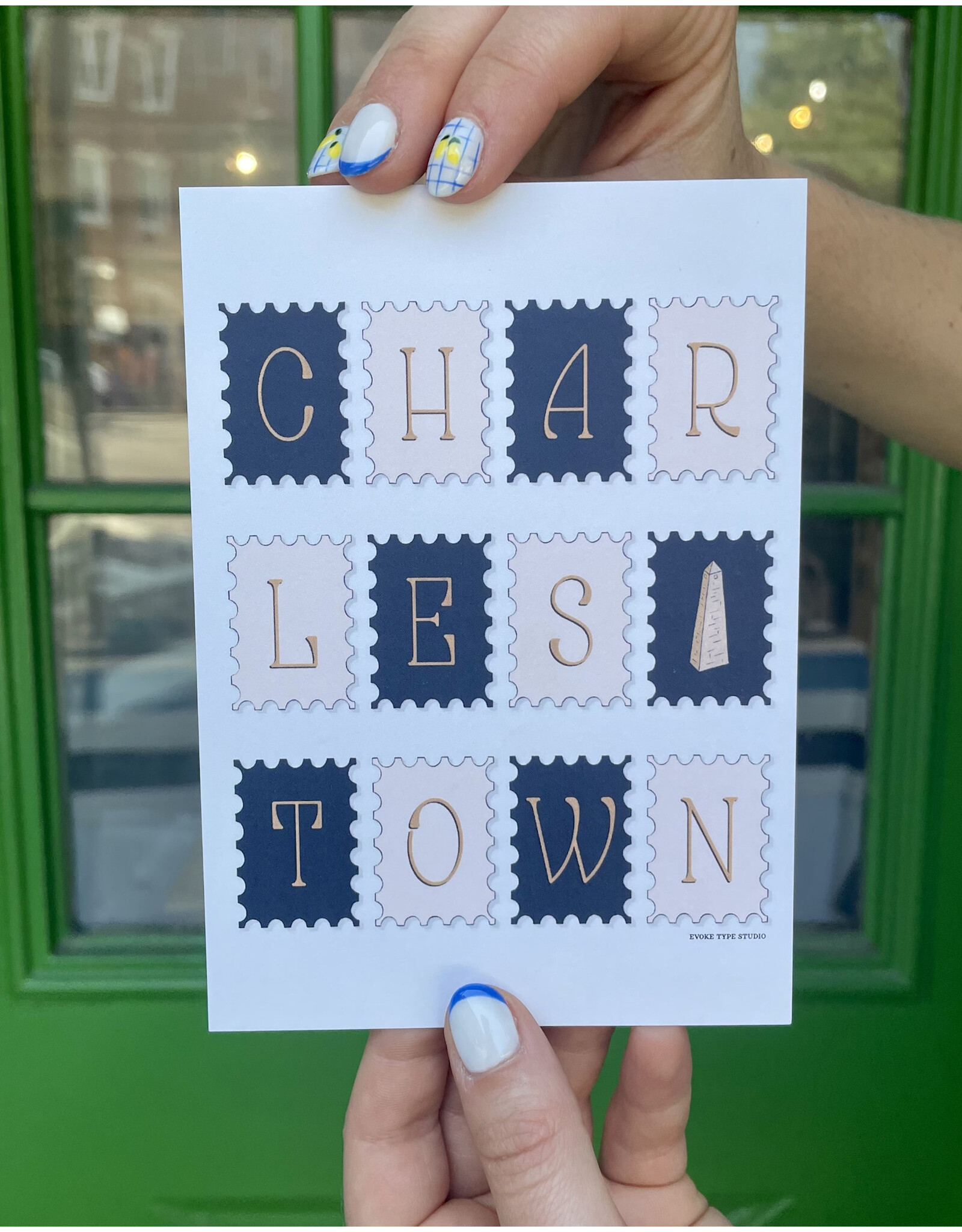 Evoke Type Studio Charlestown Stamps Flat Note Greeting Card