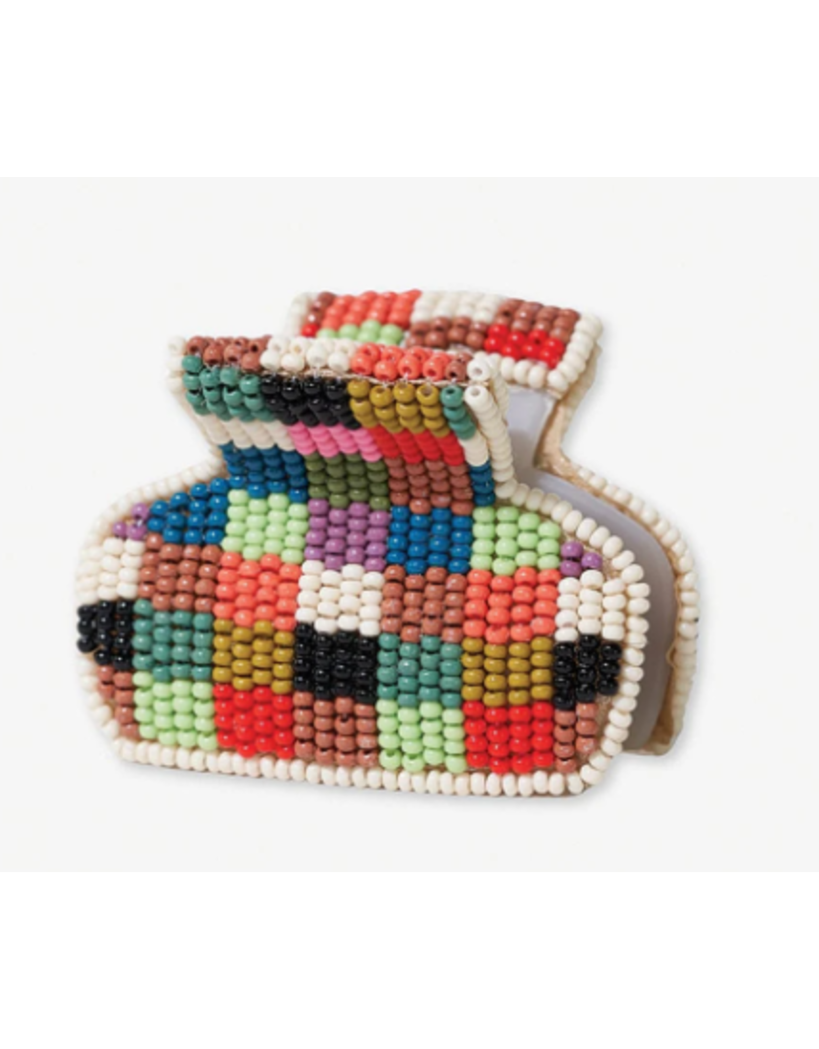 Ink + Alloy Gia Beaded Hair Clip in Multicolored Check