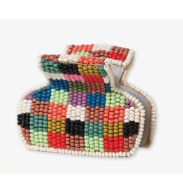 Ink + Alloy Gia Beaded Hair Clip in Multicolored Check