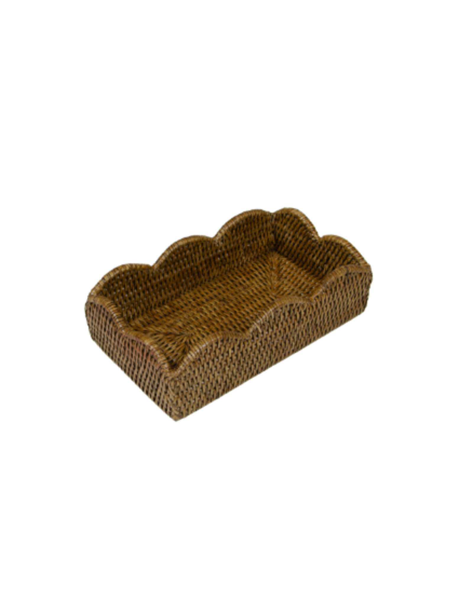 Caspari Rattan Scalloped Guest Towel Holder in Dark Natural