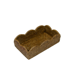 Caspari Rattan Scalloped Guest Towel Holder in Dark Natural