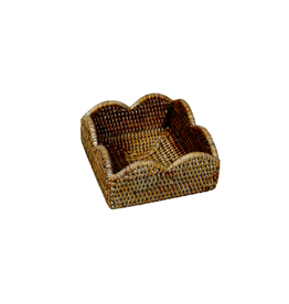 Caspari Rattan Scalloped Cocktail Napkin Holder in Dark Natural