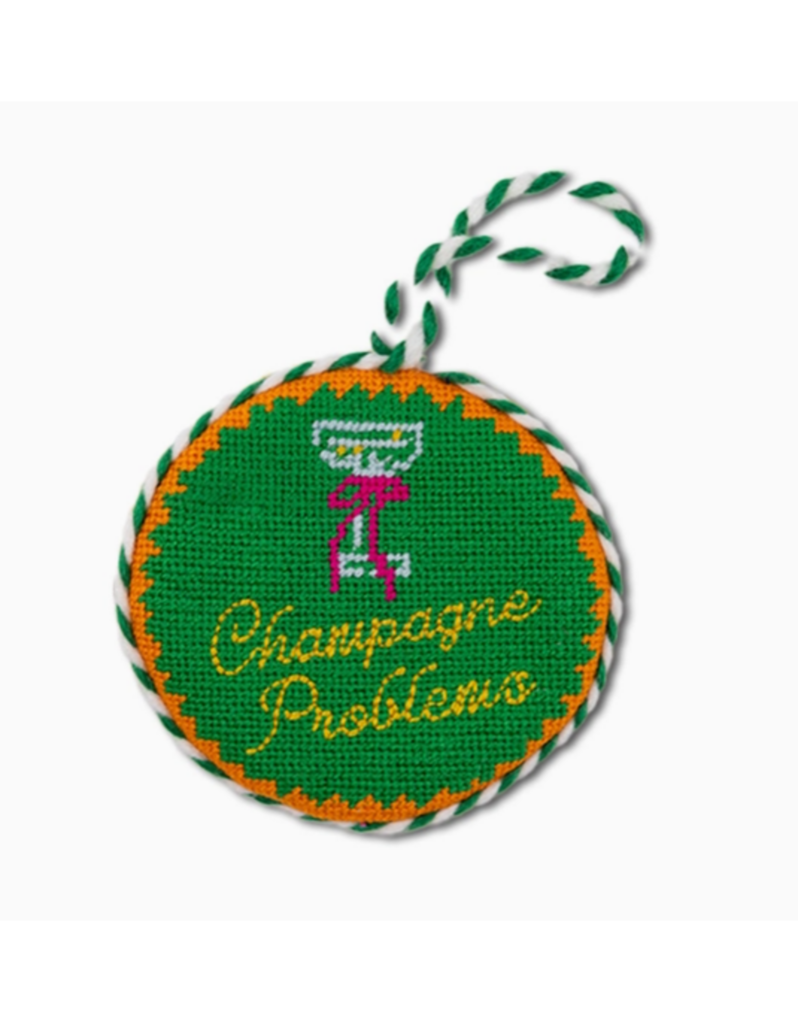 Furbish Studio Champagne Problems Needlepoint Ornament