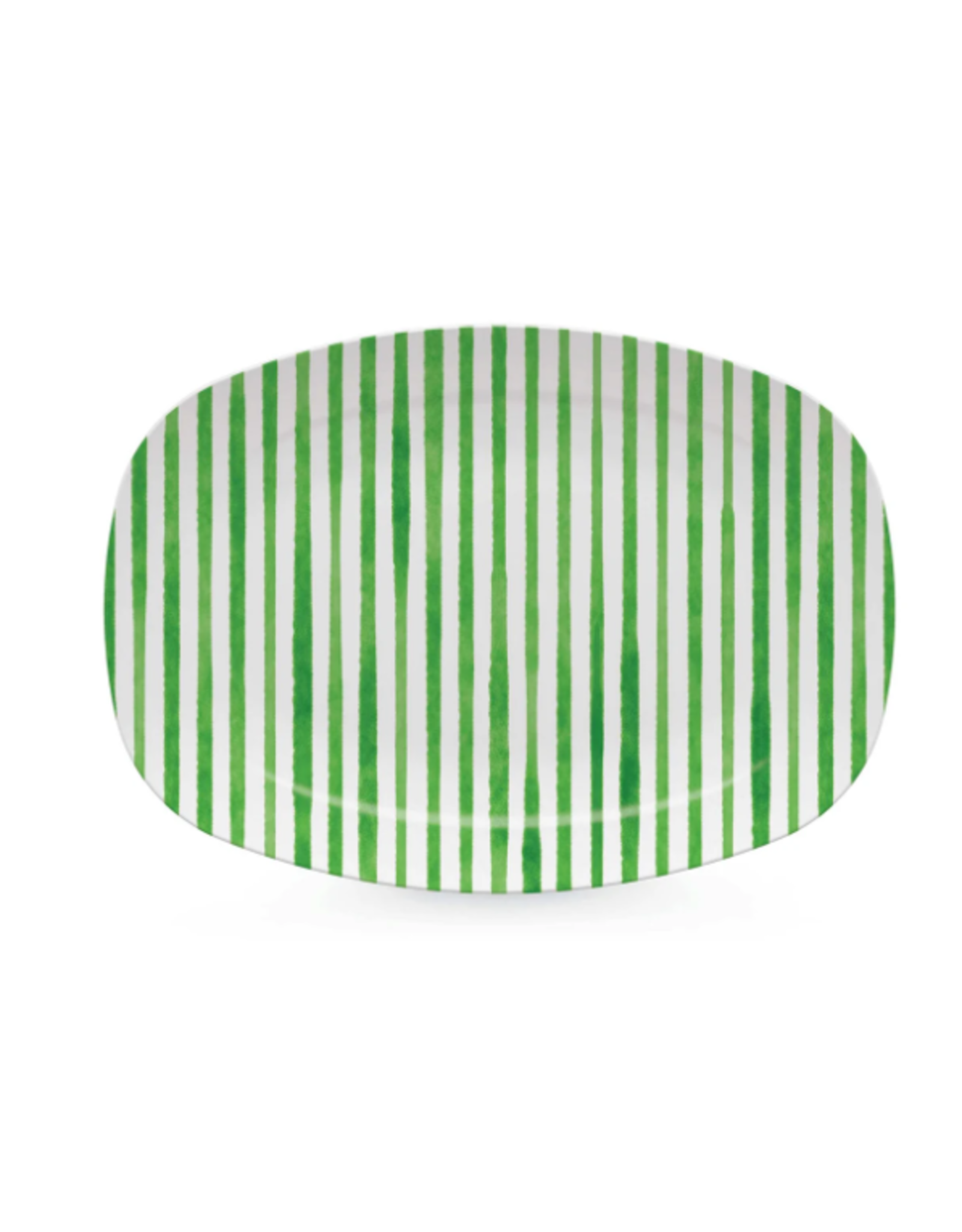 Mariposa Melamine Platter in Dark Green Stripes