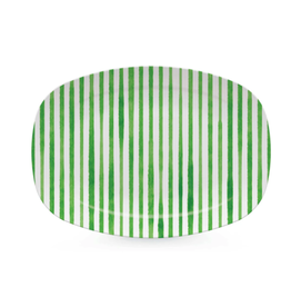 Mariposa Melamine Platter in Dark Green Stripes