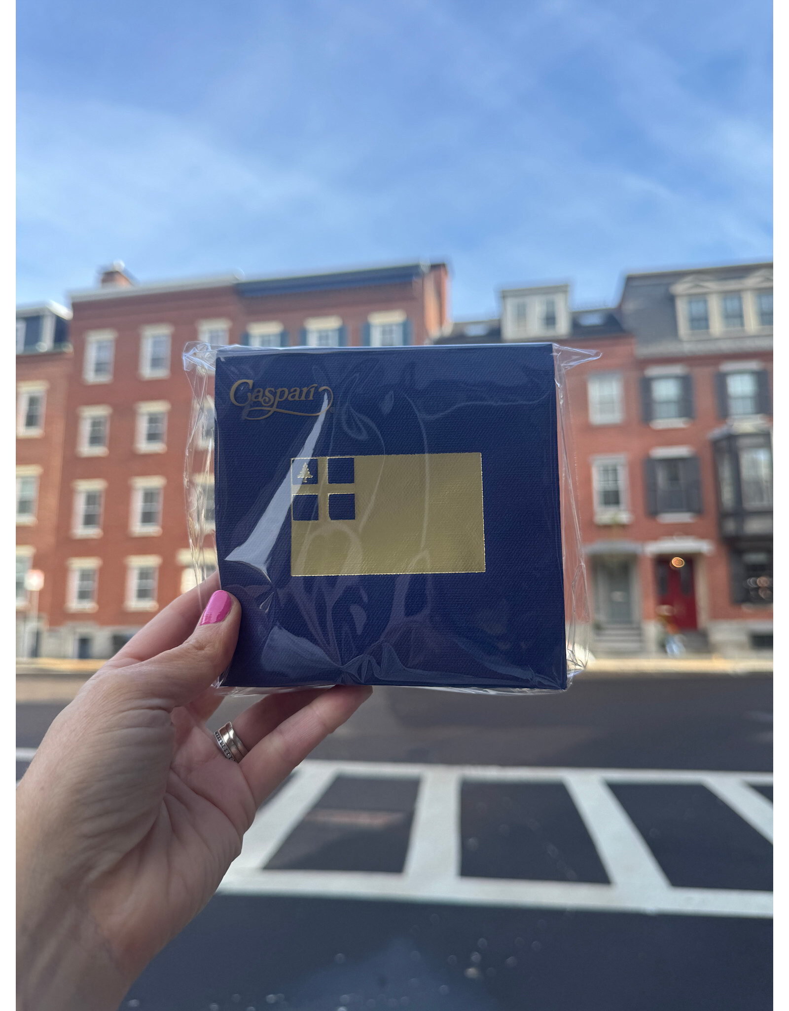 Caspari Gold Bunker Hill Flag Navy Cocktail Napkin