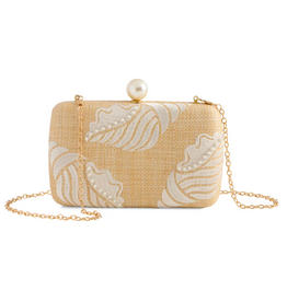 Sora Minaudiere Clutch in Natural & Silver Shell
