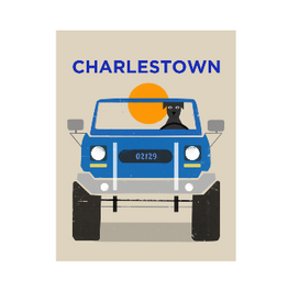 Sunhee Studio Black Dog in Jeep 5x7 Matted Print by Sunhee Studios