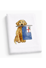 Kelley Cintra Studio Dog with Bunker Hill Flag Tea Towel by Kelley Cintra Studio