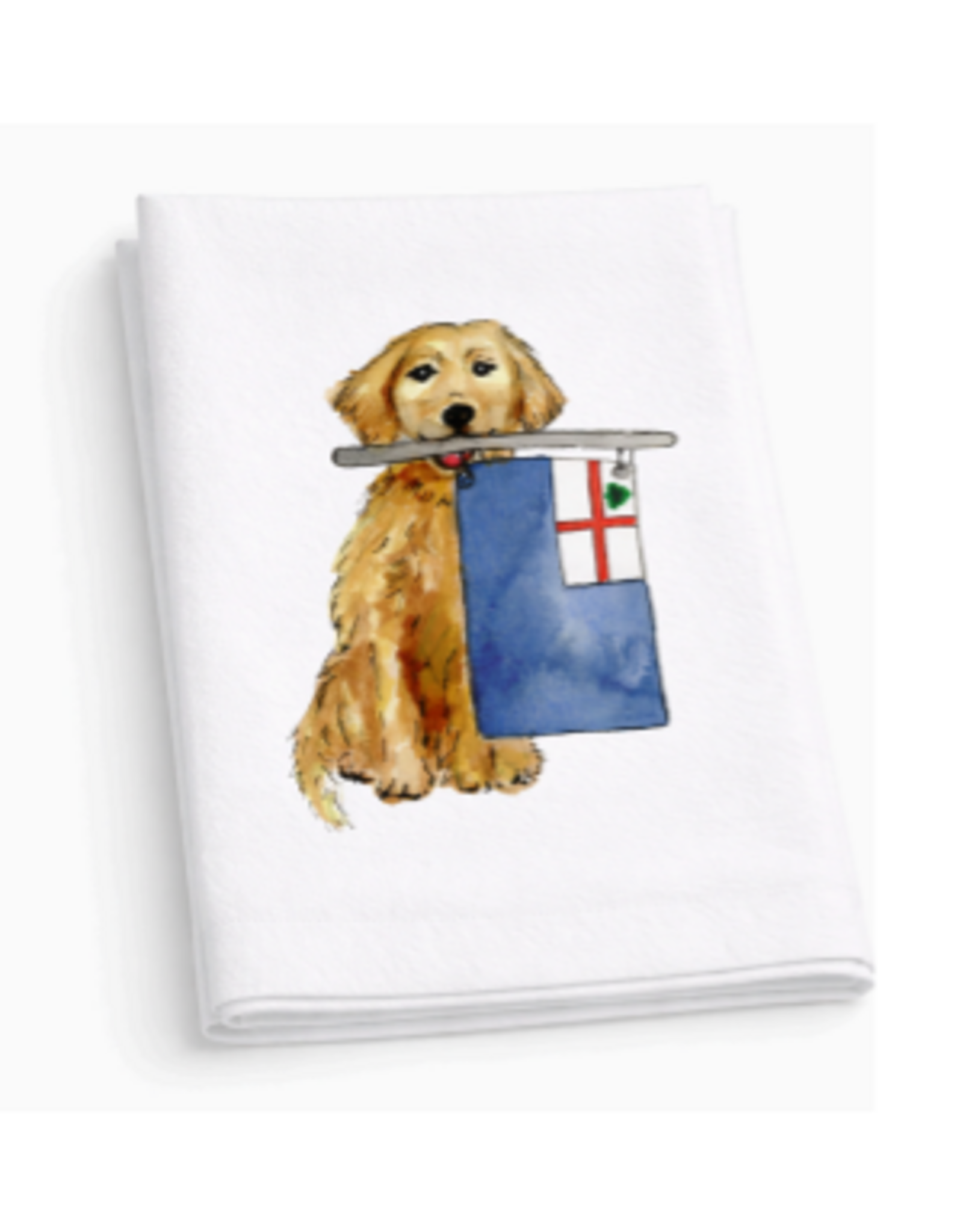 Kelley Cintra Studio Dog with Bunker Hill Flag Tea Towel by Kelley Cintra Studio