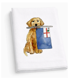 Kelley Cintra Studio Dog with Bunker Hill Flag Tea Towel by Kelley Cintra Studio