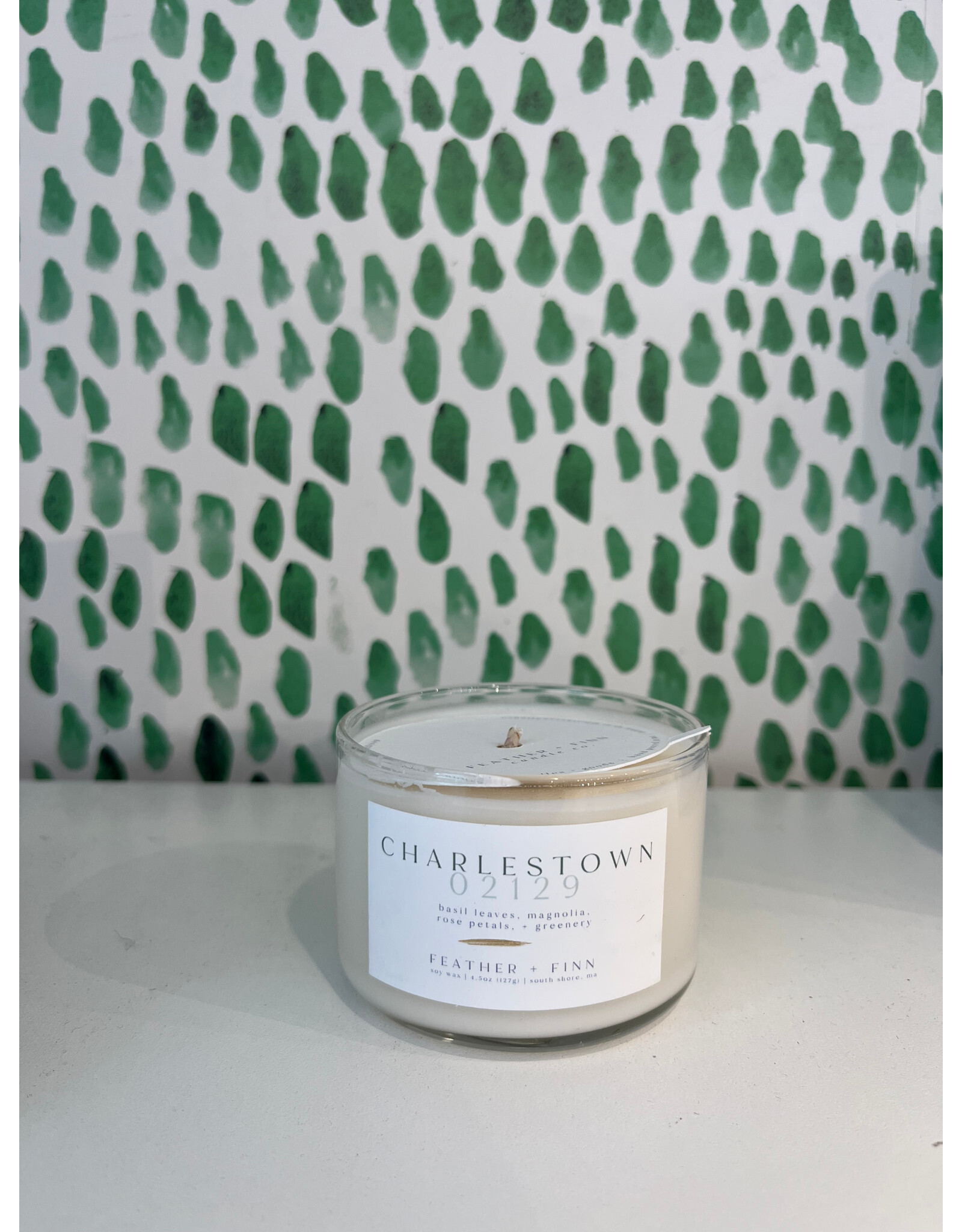 Feather + Finn Mini Charlestown 02129 Candle in Rose & Greenery by Feather + Finn