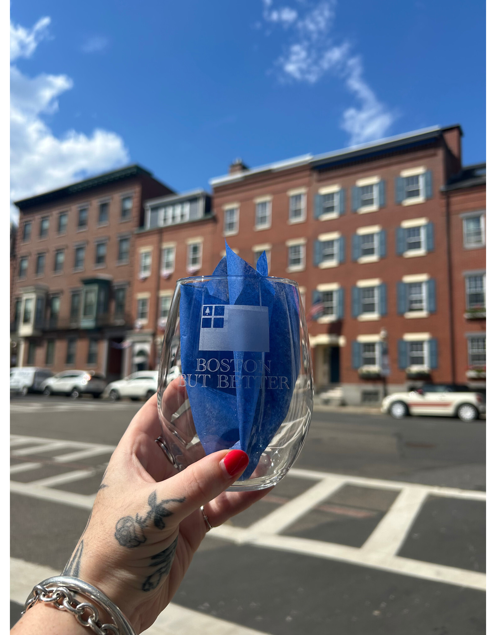 Susquehanna Glass Boston But Better with Flag Stemless Wine Glass
