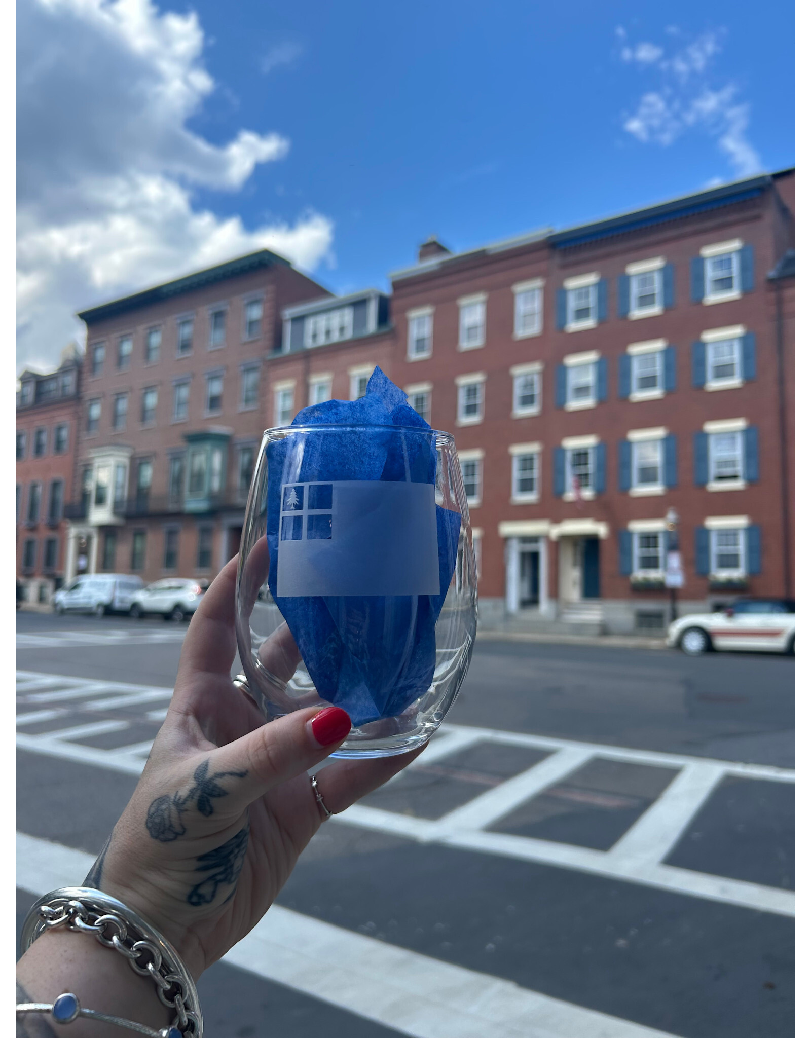 Susquehanna Glass Bunker Hill Flag Stemless Wine Glass